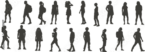 random people walking Black silhouette editable vector 