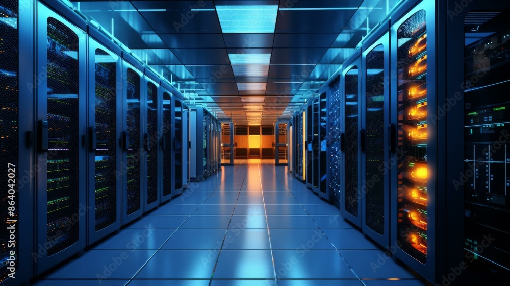 Server room data center. Backup, mining, hosting, mainframe, farm and computer rack with storage information. Server room data center. Backup, mining, hosting, mainframe, farm and computer rack with storage information.