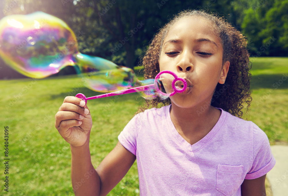 Children, toys and girl blowing bubbles in park for fun, learning and freedom, vacation or games in nature. Soap, wand and kid in a forest with foam magic, hobby or weekend, entertainment and travel Children, toys and girl blowing bubbles in park for fun, learning and freedom, vacation or games in nature. Soap, wand and kid in a forest with foam magic, hobby or weekend, entertainment and travel
