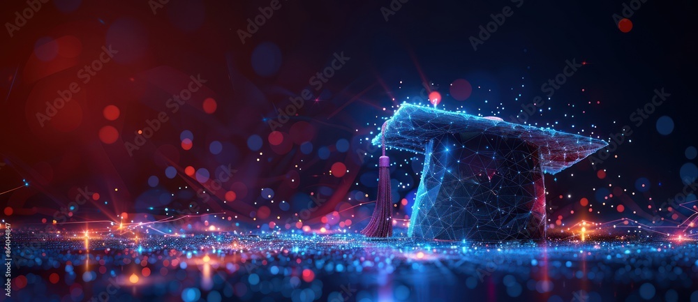 Obraz premium Digital Graduation Cap in a Festive Atmosphere