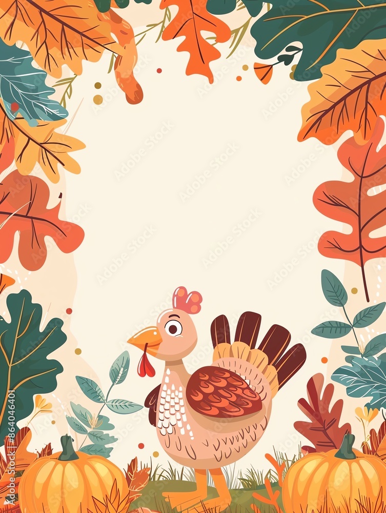 Thanksgiving turkey frame with leaves and pumpkins, pastel colors, blank middle, autumn festival illustration, Thanksgiving turkey frame with leaves and pumpkins, pastel colors, blank middle, autumn festival illustration,