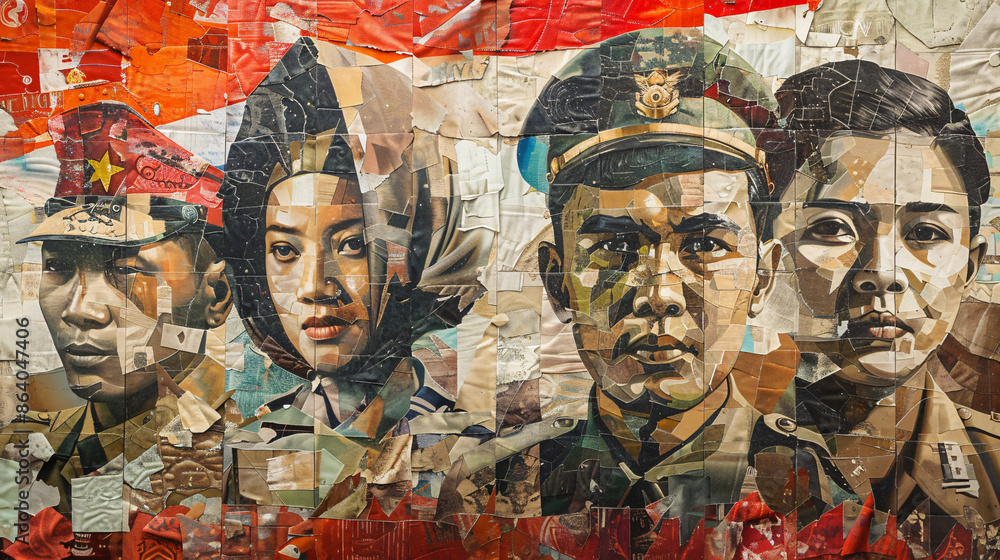 Fototapeta premium Indonesia's Independence Day, August 17. Greeting card with clenched hands symbolizing freedom.