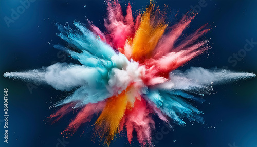 Farbexplosion auf blauem Hintergrund