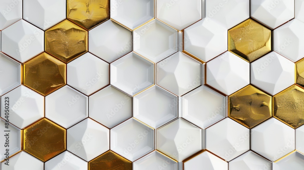 Abstract Geometric Pattern of Gold and White Hexagons Abstract Geometric Pattern of Gold and White Hexagons