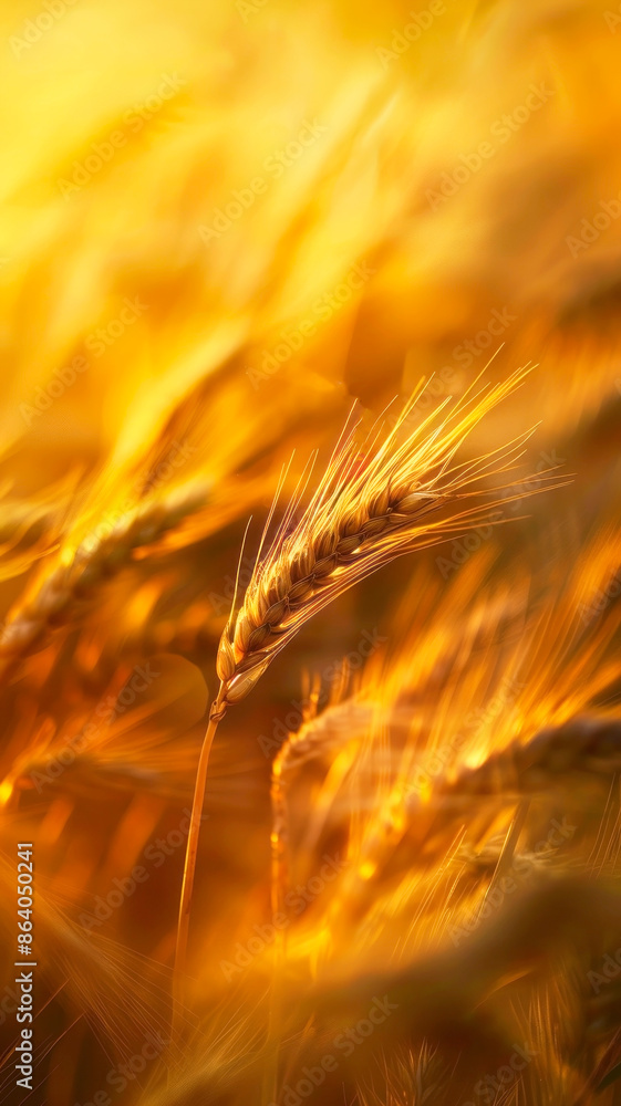 A golden field of wheat, with the wind blowing on a close-up of a wheat spike A golden field of wheat, with the wind blowing on a close-up of a wheat spike
