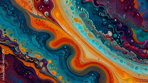 Illustration a background that resembles an acrylic pour painting, with vibrant, swirling colors and intricate patterns that flow seamlessly into one another