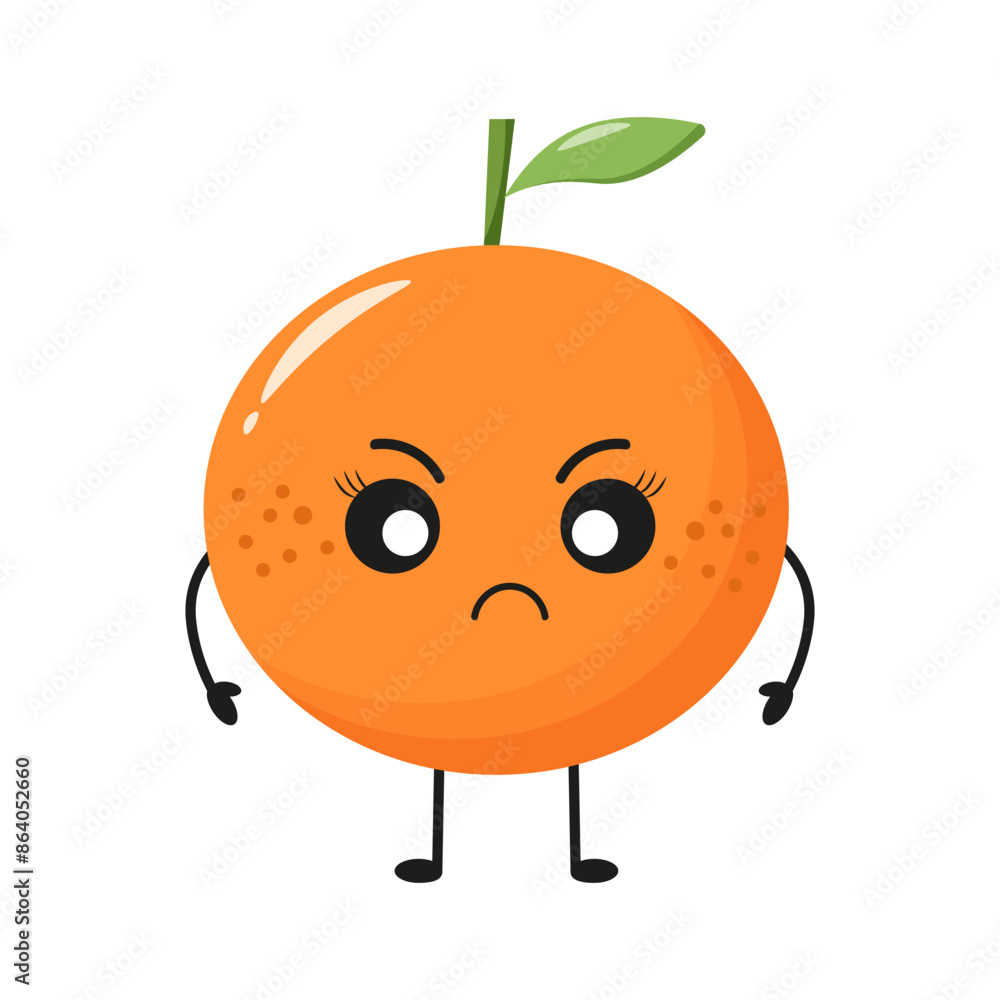 Vector funny orange angry character. Orange fruit cartoon emoticon in flat style Vector funny orange angry character. Orange fruit cartoon emoticon in flat style