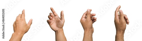 Set of images of hands doing various gestures together Concepts about business and technology Isolated on a white background.