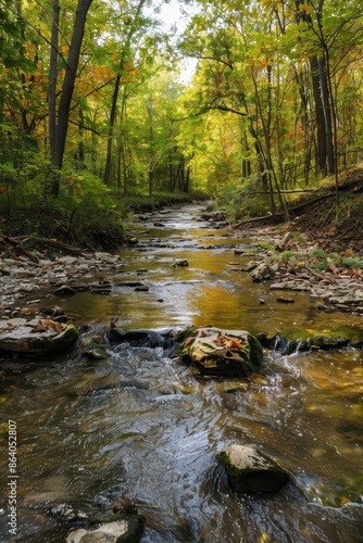 Serene Creek Through Autumn Woods