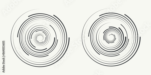 Set of two radial hypnotic spirals, on transparent background.