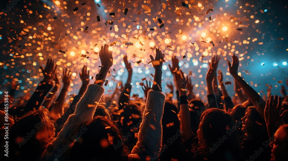 Crowd Cheering with Confetti at Concert Crowd Cheering with Confetti at Concert