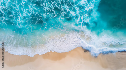 Top down aerial view of an stunning beautiful sea landscape beach with turquoise water, Beautiful Sand beach with turquoise water