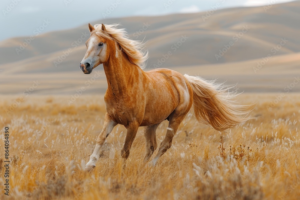 A Przewalski's horse galloping across the Mongolian steppe, its stocky build and sandy-colored coat standing out against the rugged terrain. A Przewalski's horse galloping across the Mongolian steppe, its stocky build and sandy-colored coat standing out against the rugged terrain.
