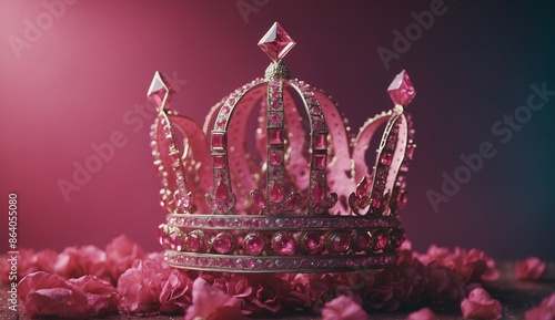 A glittering pink crown adorned with sparkling gems.