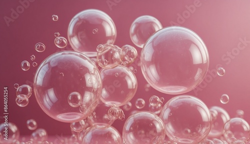 Clear bubbles floating with a pink background