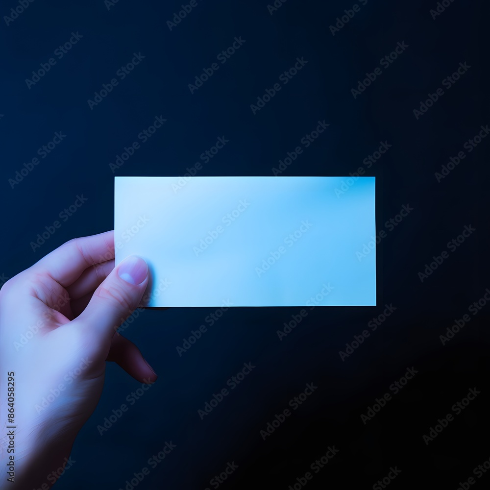 Hand holding a blank white card against a dark background, perfect for advertising, marketing concepts, or adding personalized text. Hand holding a blank white card against a dark background, perfect for advertising, marketing concepts, or adding personalized text.