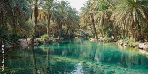 The oasis is a lush, green area in the middle of the desert