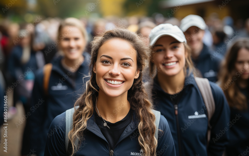 Group of women walking down a street. Generative AI Group of women walking down a street. Generative AI