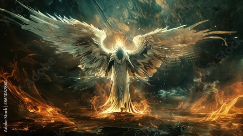 Angelic Figure Emerging From Flames photo