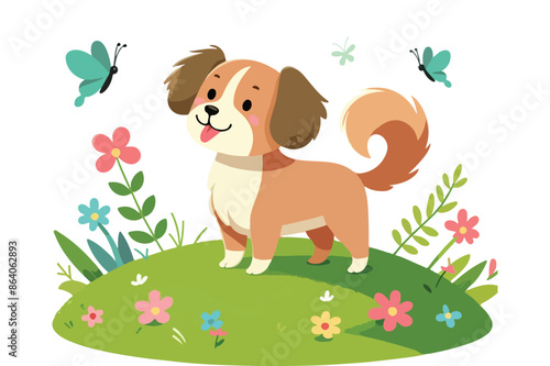 vector a dog paly in the filed 