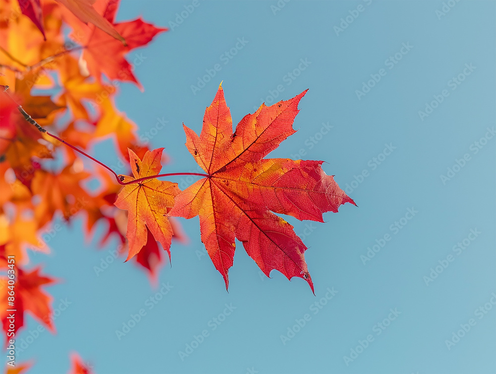Maple leaves change their vibrant colors in autumn with the sky in the background. Maple leaves change their vibrant colors in autumn with the sky in the background.