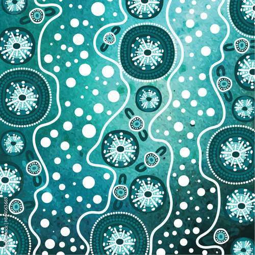Green background design enhanced by aboriginal dot art