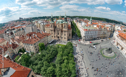 Photography Aerial view of the Old Town Square in Prague, Czech Republic, on a sunny summer
