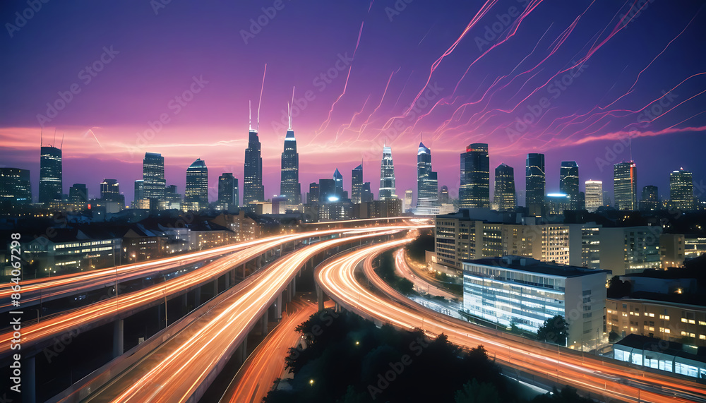 Fototapeta premium city skyline with communication lines