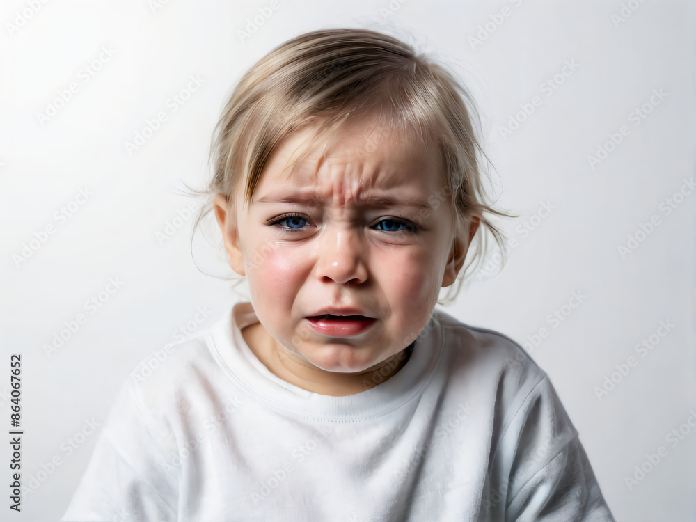 Upset Child with Fever Needs Care (White Background) Upset Child with Fever Needs Care (White Background)