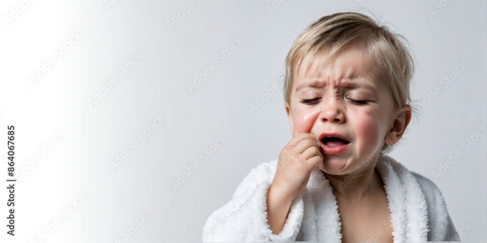 Upset Child with Fever Needs Care (White Background) Upset Child with Fever Needs Care (White Background)