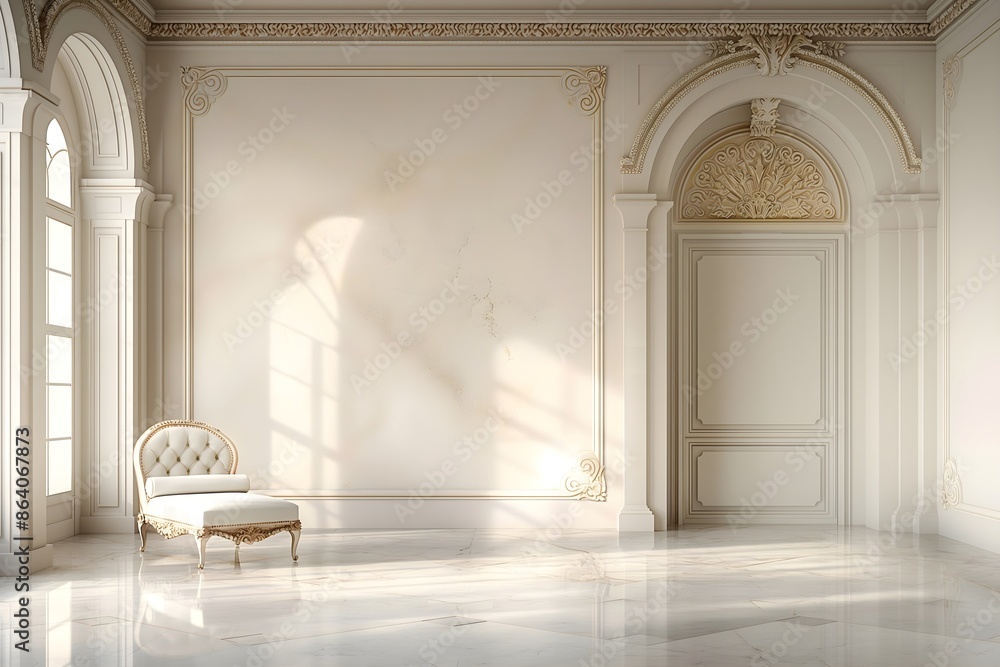 Backdrop of a luxury cream room in a palace, manor house. French decor gilded wall. Backdrop of a luxury cream room in a palace, manor house. French decor gilded wall.