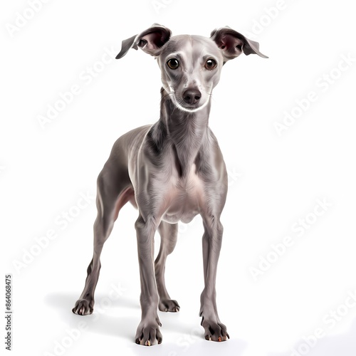 Italian greyhound dog breed standing against white background, AI Generated