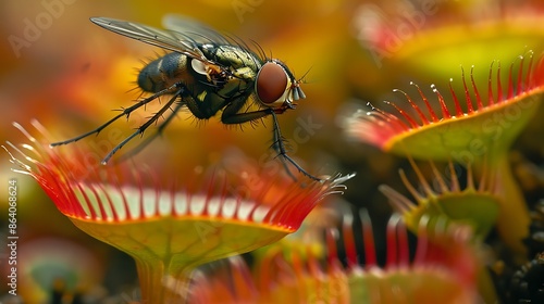 a fly sitting on the edge of a carnivorous plant photo