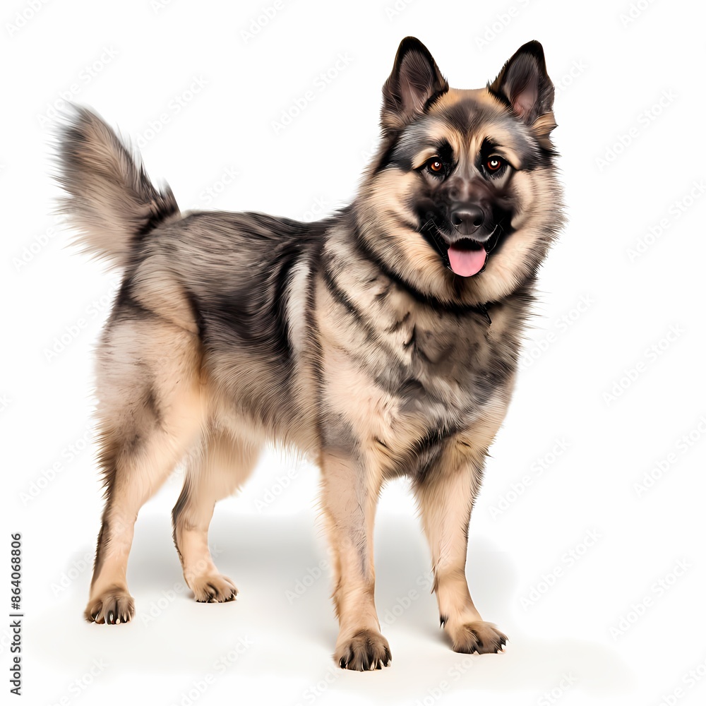 Hllefors elkhound dog breed standing on white background, AI Generated