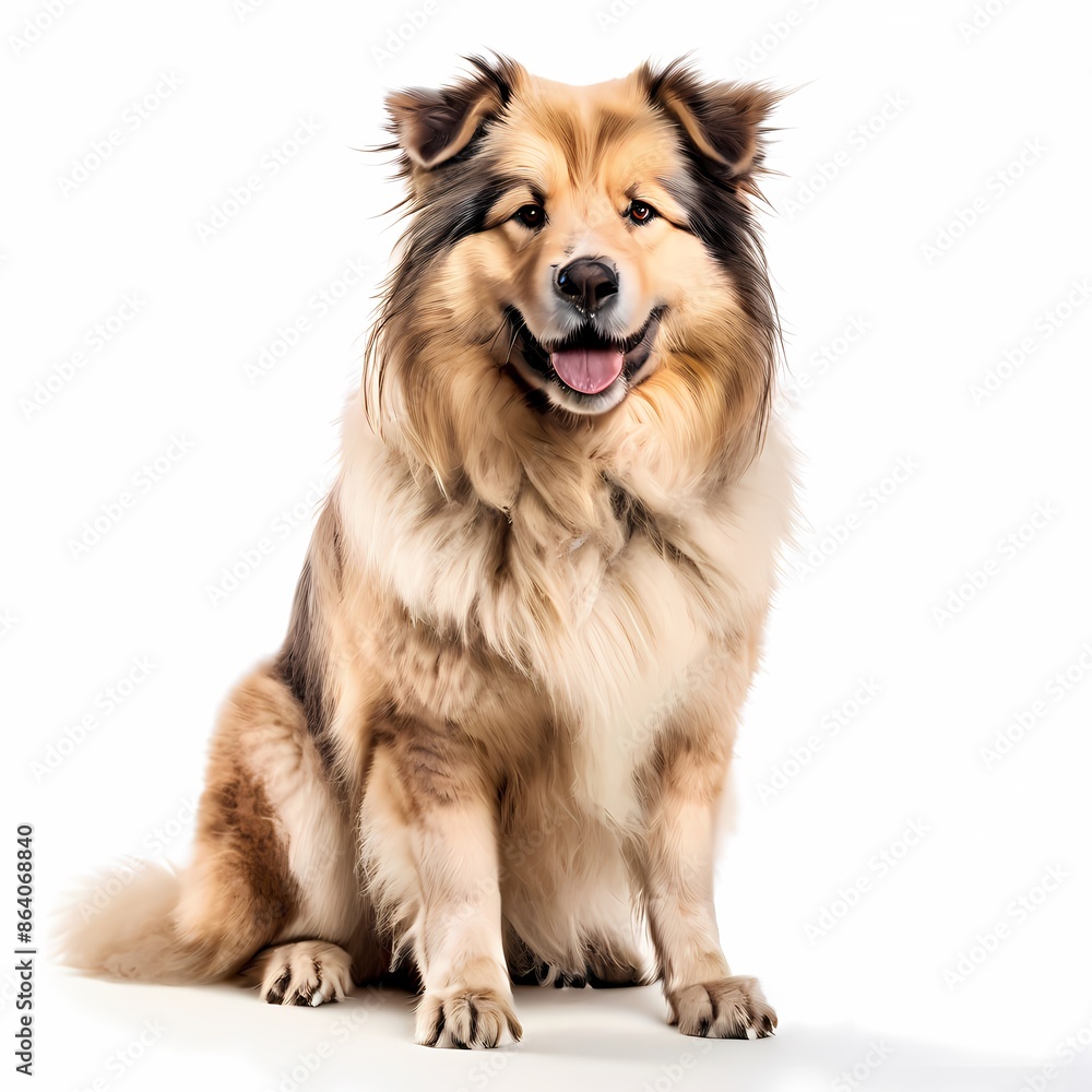 Himalayan sheepdog breed standing against white background, AI Generated Himalayan sheepdog breed standing against white background, AI Generated