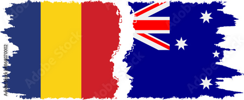 Australia and Romania grunge flags connection vector