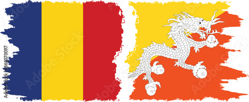 Bhutan and Romania grunge flags connection vector
