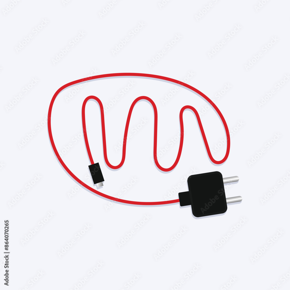 Fototapeta premium Mobile charger c type red cable and black adoptor vector illustration, Android mobile charging