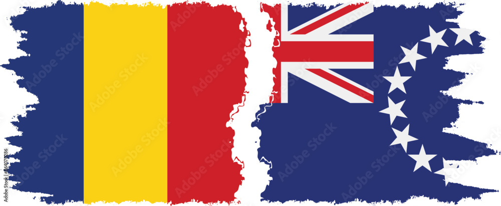 Cook Islands and Romania grunge flags connection vector Cook Islands and Romania grunge flags connection vector