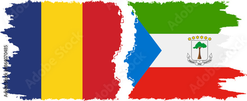 Equatorial Guinea and Romania grunge flags connection vector