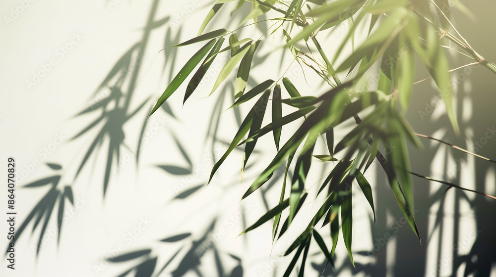 Bamboo leaves on minimal wall background Bamboo leaves on minimal wall background