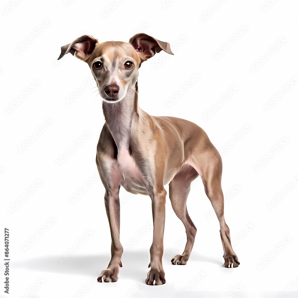 Italian greyhound dog breed standing against white background, AI Generated Italian greyhound dog breed standing against white background, AI Generated