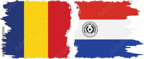 Paraguay and Romania grunge flags connection vector