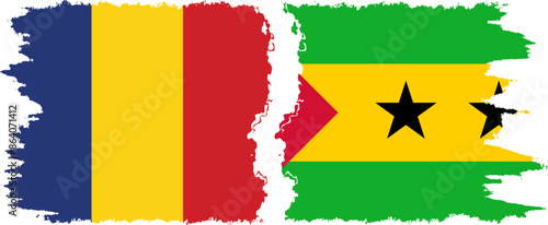 Sao Tome and Principe and Romania grunge flags connection vector