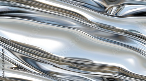 A digital rendering of smooth metallic liquid, flowing in an abstract wave pattern with light reflections SEAMLESS PATTERN