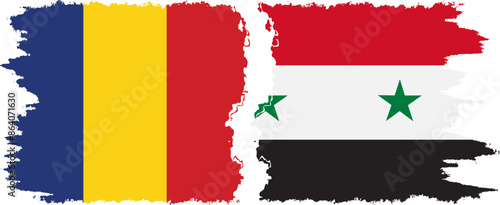 Syria and Romania grunge flags connection vector