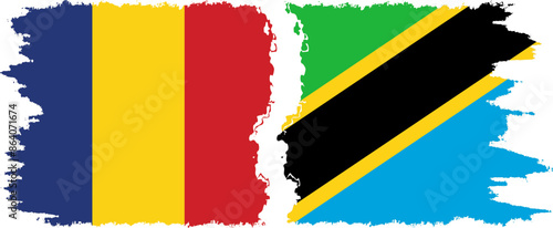 Tanzania and Romania grunge flags connection vector photo