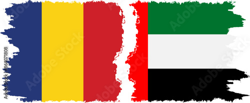 United Arab Emirates and Romania grunge flags connection vector
