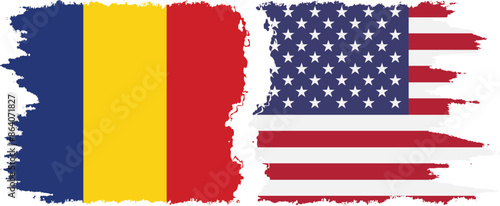 USA and Romania grunge flags connection vector