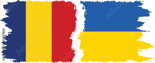 Ukraine and Romania grunge flags connection vector
